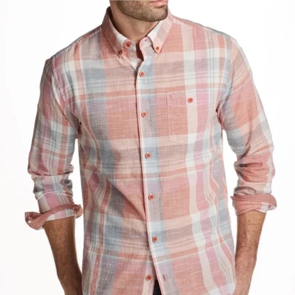 Weatherproof Vintage pink, blue plaid button down, XL